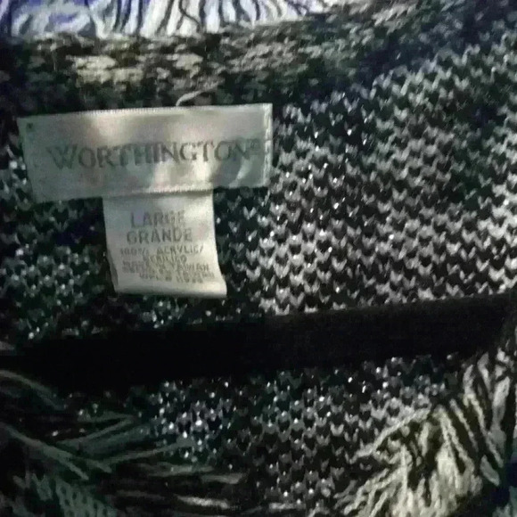 Worthington L, black & white acrylic sweater houndstooth heavy knit granny core - Picture 11 of 11